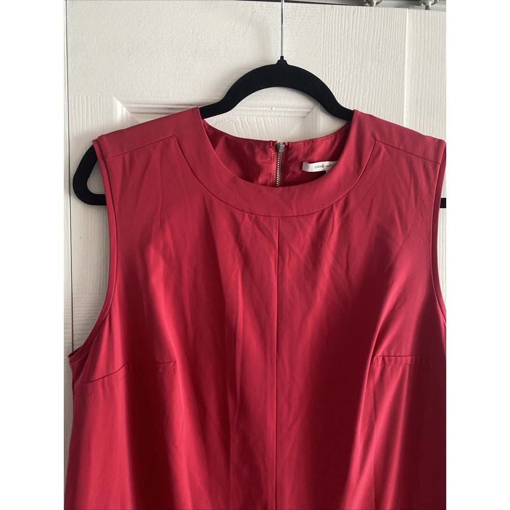 Diane von Furstenberg Drop Waist Shift Dress Womens Size 12 Red Pleated Designer - Picture 2 of 8
